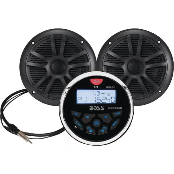 Boss Audio MCKGB350B6 Bluetooth In-Dash Gauge Receiver Package W/ 6-1/2 Marine Speakers